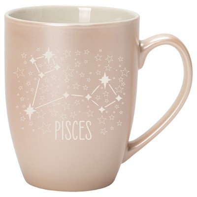 100 North Zodiac 10 Ounce White and Precious Pearl Metallic Finish, Comfortably Fits Your Hands, New Bone China Coffee Tea Cup Mug, Pisces