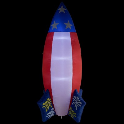 8' Red White and Blue Pre-lit Inflatable Rocket Outdoor Decoration
