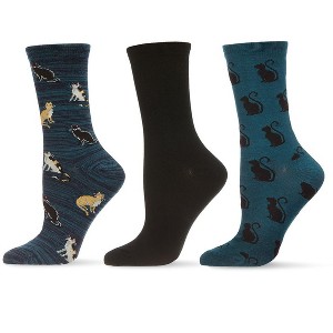 Memoi Cats Galore Bamboo Blend Crew Sock 3 Pair Pack - 1 of 4