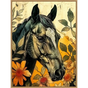 Amanti Art Dark Horse in Flowers by Justyna Jaszke Framed Canvas Wall Art - 1 of 4