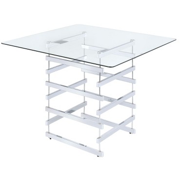 NicBex Dining Table 42" Modern Square Clear Glass Top Chrome Finish Counter Height Table for Dining Room