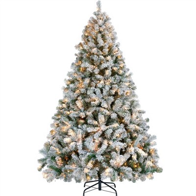 Yaheetech Pre-lit Flocked Artificial Christmas Tree Snow Frosted Christmas Tree