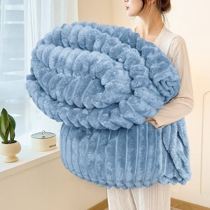 Striped Fleece Bed Blanket Queen Reversible Flannel Blankets 400 GSM Plush Warm Cozy Throw for Sofa Couch Bed Christmas Gift - COTTONPASSION - 1 of 4