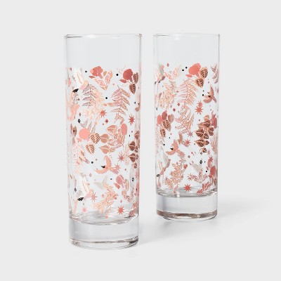 Latino Heritage Month 2pk 11.7 fl oz Drinking Glass Drinkware Set Pink Floral/Clear
