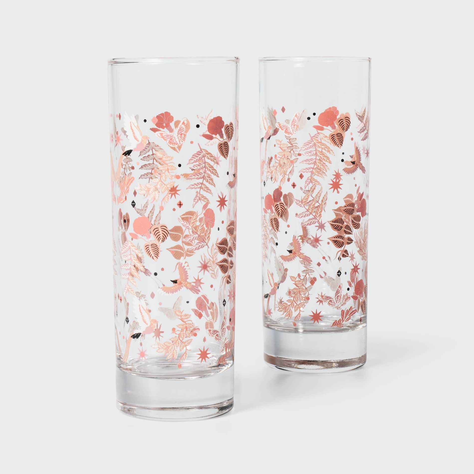 Latino Heritage Month 2pk 11.7 fl oz Drinking Glass Drinkware Set Pink Floral/Clear