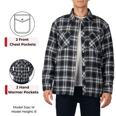 Мужские куртки Alpine Swiss Mens Josh Fleece-Lined Flannel Jacket Heavyweight Snap Button Plaid Shirt Shacket Warm Winter Outerwear BLGY 2XL — фото 5