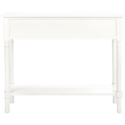 Distressed White Wood & Metal Console Table with Dual Drawers
