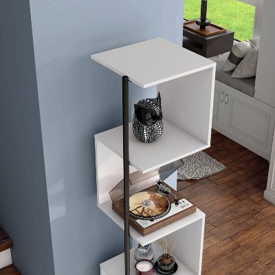 White Wood 5-Tier Corner Bookcase with Metal Support