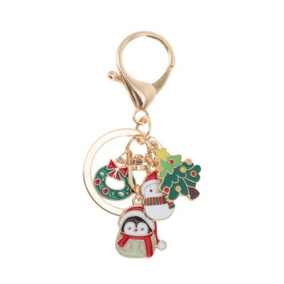 Unique Bargains Christmas Keychain Double Ring Lobster Clasp Zinc Alloy Gold Tone 1 Pc