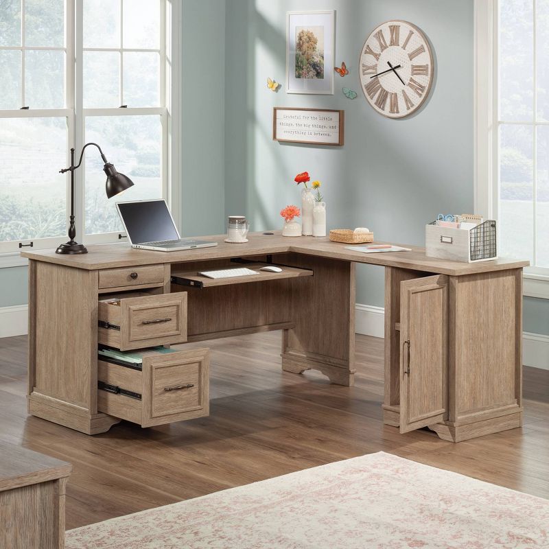 66&#34; Rollingwood Country L Desk with Drawers Brushed Oak - Sauder: Home Office, Spacious Workstation, Storage, 3 of 7