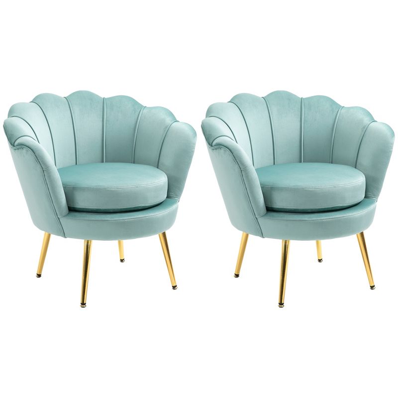 HOMCOM Elegant Velvet Fabric Accent Chair/Leisure Club Chair with Gold Metal Legs for Living Room, Set of 2, Green, 4 of 7