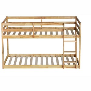 COWLOWN Twin over Twin Bunk Bed with Ladder, Solid Rubber Wood Low Height Bunk Bed with Storage & Strengthened Slats - 1 of 4