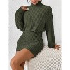 Long Lantern Sleeve Ribbed Knit Sweater Dress, Turtle Neck Bodycon Mini Pullover Dress for Women, Fall and Winter Fashion Green - 4 of 4