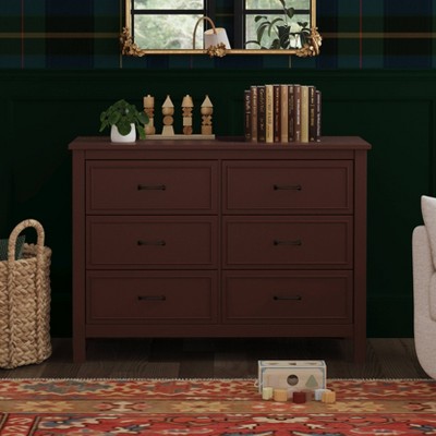 Crimson Red Wooden Double Dresser with Six Drawers