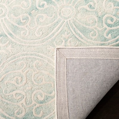 Ivory and Light Green Hand-Tufted Wool Square Rug