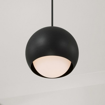 Modern Black Iron Globe Pendant Light with Soft White Glass