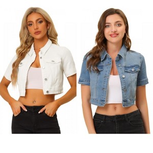 INSPIRE CHIC Women's Casual Short Sleeves Crop Denim Jacket 2 Packs - 1 of 4
