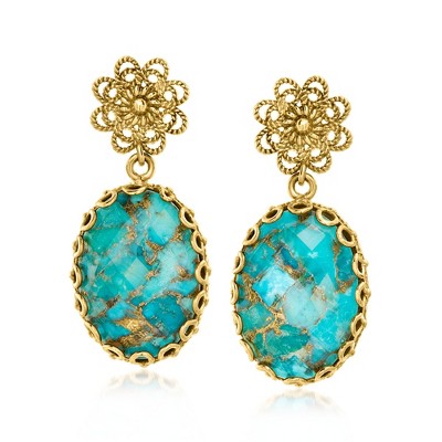 Ross-Simons Turquoise Doublet Drop Earrings in 18kt Gold Over Sterling