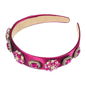 Unique Bargains Women's Bling Vintage Flowers Rhinestone Satin Wide Edge Headband 5.12"x1.18" 1pc - 1 of 4