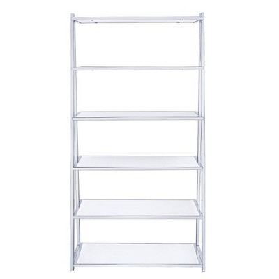 Ladder-Style White High Gloss & Chrome 71" Bookshelf