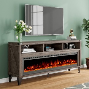 Amerlife 65" TV Stand with 60" Glass Electric Fireplace - 1 of 4