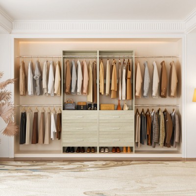 Aheaplus Set of 2 Closet System with 6 Drawers and 6 Hanging Rods, Adjustable Clothes Organizer