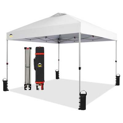 CROWN SHADES 10x10 Pop Up Canopy - Beach Tent with One Push Setup - Easy Outdoor Sun Shade for Events, Parties, Camping - Gazebo with STO-N-Go Cover Bag, Silver Coated Top