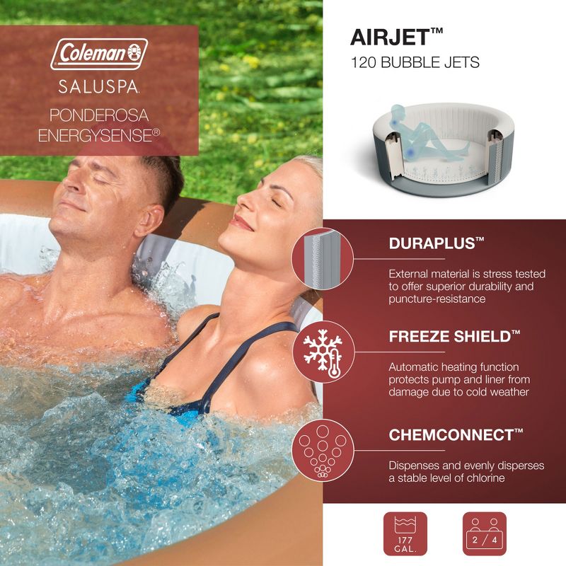 Bestway Coleman Miami AirJet Person Inflatable Hot Tub Round Portable Outdoor Spa with AirJets and EnergySense Energy Saving Cover, 3 of 8