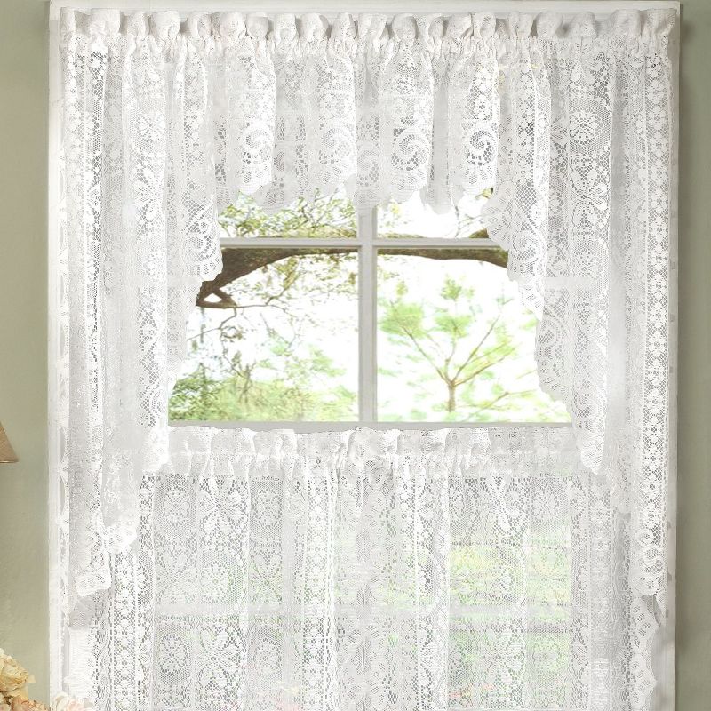 Hopewell Old World Style Floral Lace Kitchen Curtains by Sweet Home Collection™, 1 of 4