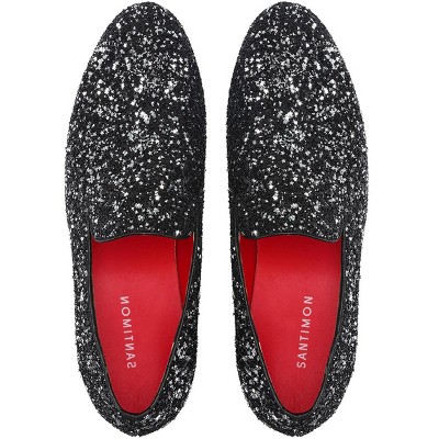 Santimon Mens Slip On Loafer Shoes Metallic Sequins Nightclub Glitter Luxury Wedding Prom Shoes