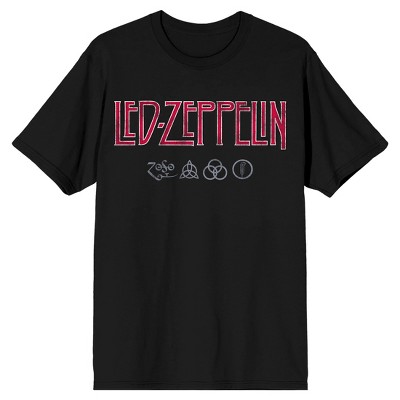 Led Zeppelin Distressed Logo With Symbols Crew Neck Short Sleeve Black  Adult T-shirt-XL