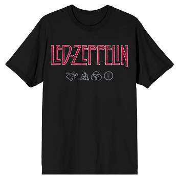 Led Zeppelin Distressed Logo With Symbols Crew Neck Short Sleeve Black Adult T-shirt