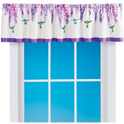 Collections Etc Colorful Hummingbird Purple Wisteria Printed Window Valance