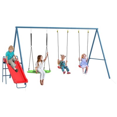 Outsunny Metal Swing Set for Backyard for Ages 3-8