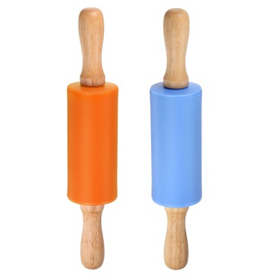 Unique Bargains Silicone Smooth Non-Stick Wooden Handle Kitchen Rolling Pin 2 Pcs