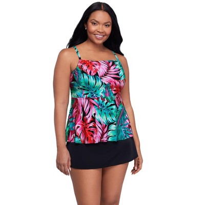 Trimshaper Women's Terri Adjustable Neckline Tankini Swimsuit Top