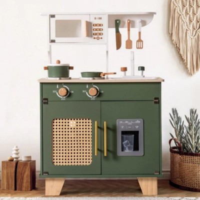 INFURNIC Play Food and Toy Kitchens Kids Kitchen Play Set with Fridge Microwave and Dishwasher for Playroom, Green, 21.65"*11.65"*31.5"