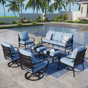 Captiva Designs 7pc Metal Patio Furniture Conversation Set with Swivel Chairs for Garden Porch Backyard - 1 of 4