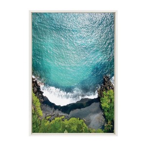 Kate and Laurel Sylvie Maui Black Sand Beach 1 Framed Canvas by Rachel Bolgov, 23x33, White - 1 of 4