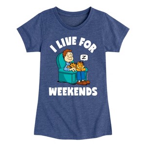 Girls' - Garfield - I Live For Weekends Fitted Short Sleeve Graphic T-Shirt - 1 of 4