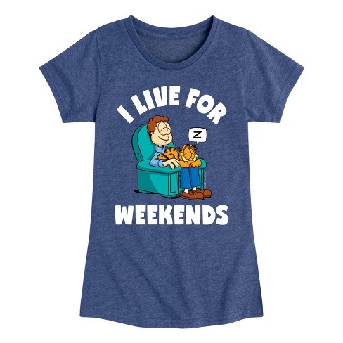 Girls' - Garfield - I Live For Weekends Fitted Short Sleeve Graphic T-Shirt - image 1 of 4