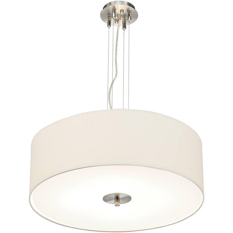 Possini Euro Design Brushed Nickel Pendant Chandelier 24" Wide Modern White Canvas Drum Shade 4-Light Fixture for Dining Room House Kitchen Island, 5 of 7