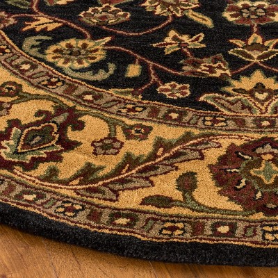 Elegant Victorian Floral 6' Round Black and Gold Wool Rug