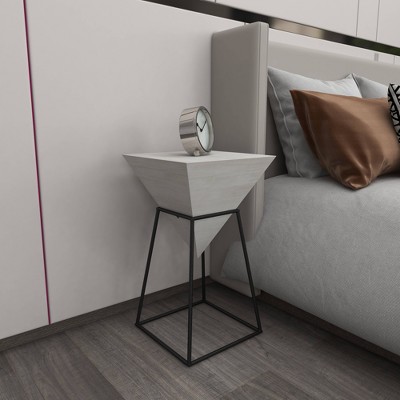 Triangular Wood and Metal Accent Table with White Top