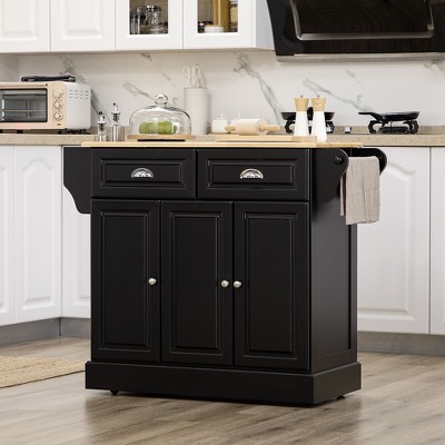 NicBex Mobile Kitchen Island Cart Multifunctional Kitchen Carts on Wheels with Storage with 2 Cabients and 1 Drawer for Dining Rooms, Black