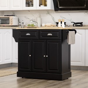 NicBex Mobile Kitchen Island Cart Multifunctional Kitchen Carts on Wheels with Storage with 2 Cabients and 1 Drawer for Dining Rooms, Black - 1 of 4