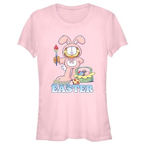 Juniors Womens Garfield Happy Easter Bunny Ears Cat T-Shirt - 1 of 4