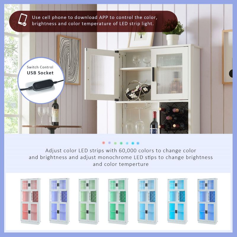 Color-change LED Decorative Storage Cabinets with Bottle Rack  for Kitchen, Dining Room - Maison Boucle, 4 of 11