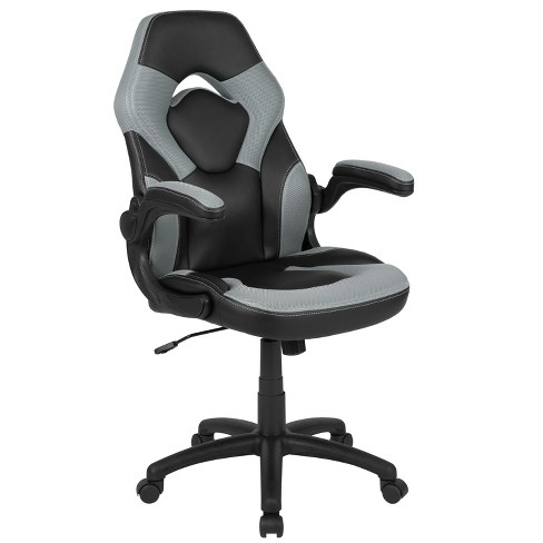 Emma + Oliver Gaming Bundle-Cup/Headphone Desk & Gray Reclining Footrest Chair Grey