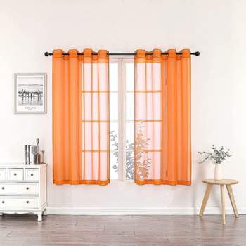 GoodGram® Basics Bright Orange 2 Piece Grommet Top Translucent Sheer Voile Window Curtain Panels - 63 in. Long